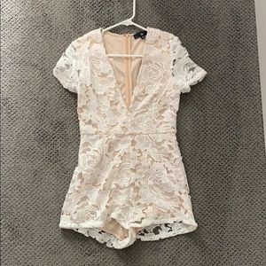 NWOT - white lace deep v romper
